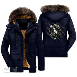 ScotsTee Shop Scottish Hunter Modern Clan Crest Tartan Scratch Tartan Faux Fur Hooded Parka Jacket