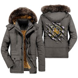 ScotsTee Shop Scottish MacPherson Dress Modern Clan Crest Tartan Scratch Tartan Faux Fur Hooded Parka Jacket