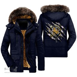 ScotsTee Shop Scottish MacPherson Dress Modern Clan Crest Tartan Scratch Tartan Faux Fur Hooded Parka Jacket