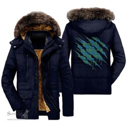 ScotsTee Shop Scottish Lockhart Clan Tartan Scratch Tartan Faux Fur Hooded Parka Jacket
