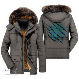 ScotsTee Shop Scottish Lockhart Clan Tartan Scratch Tartan Faux Fur Hooded Parka Jacket