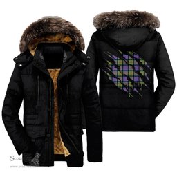 ScotsTee Shop Scottish MacDonald Ancient Clan Tartan Scratch Tartan Faux Fur Hooded Parka Jacket