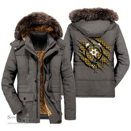 ScotsTee Shop Scottish Jardine Clan Crest Tartan Scratch Tartan Faux Fur Hooded Parka Jacket