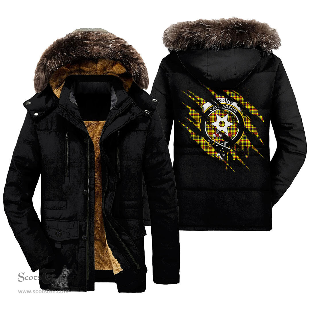 ScotsTee Shop Scottish Jardine Clan Crest Tartan Scratch Tartan Faux Fur Hooded Parka Jacket