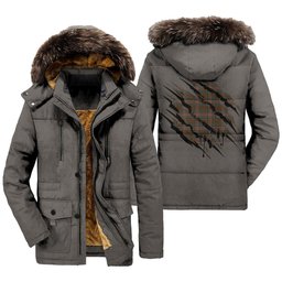 ScotsTee Shop Scottish Kennedy Weathered Clan Tartan Scratch Tartan Faux Fur Hooded Parka Jacket