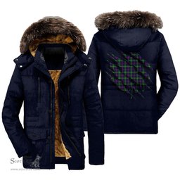 ScotsTee Shop Scottish Inglis Modern Clan Tartan Scratch Tartan Faux Fur Hooded Parka Jacket