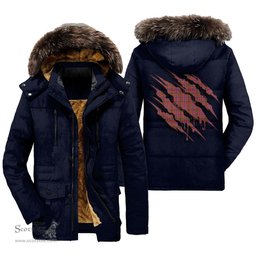 ScotsTee Shop Scottish MacRae Ancient Clan Tartan Scratch Tartan Faux Fur Hooded Parka Jacket