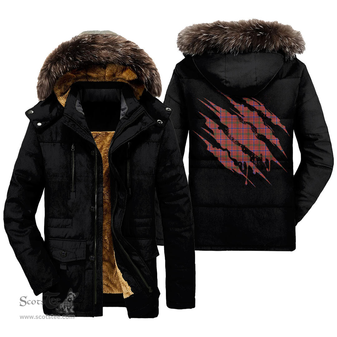 ScotsTee Shop Scottish MacRae Ancient Clan Tartan Scratch Tartan Faux Fur Hooded Parka Jacket