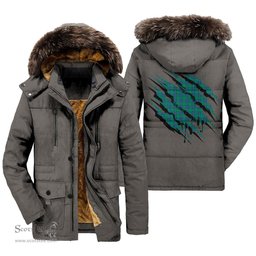 ScotsTee Shop Scottish Irvine Ancient Clan Tartan Scratch Tartan Faux Fur Hooded Parka Jacket