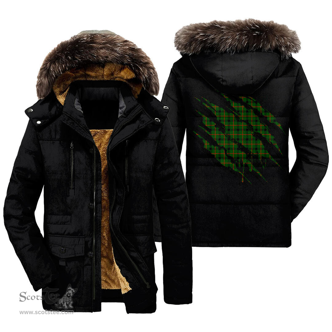 ScotsTee Shop Scottish Kincaid Modern Clan Tartan Scratch Tartan Faux Fur Hooded Parka Jacket