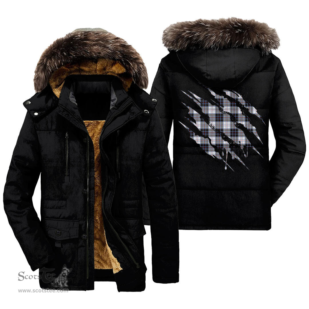 ScotsTee Shop Scottish MacRae Dress Modern Clan Tartan Scratch Tartan Faux Fur Hooded Parka Jacket