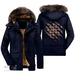 ScotsTee Shop Scottish MacPherson Hunting Ancient Clan Tartan Scratch Tartan Faux Fur Hooded Parka Jacket