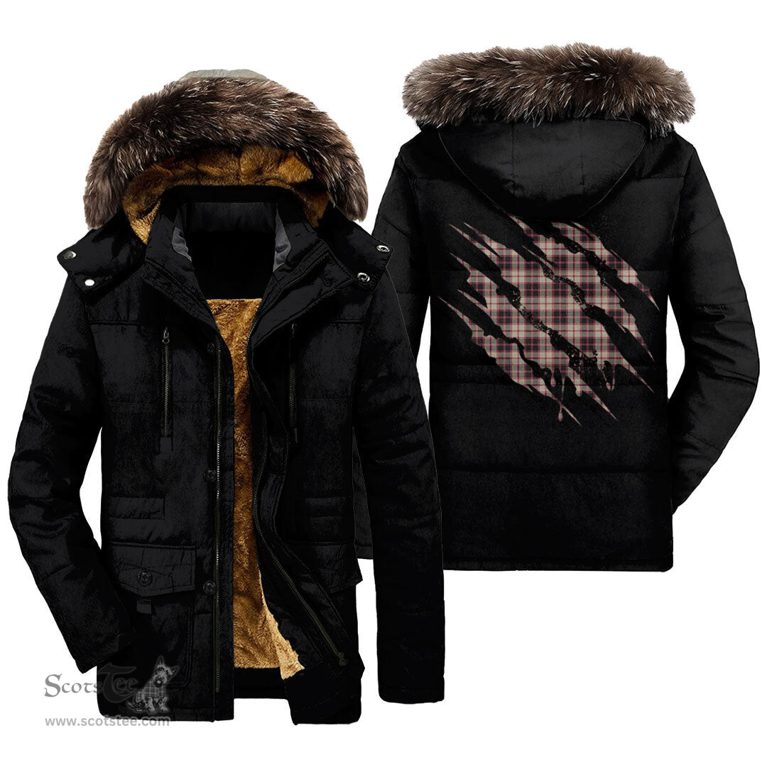 ScotsTee Shop Scottish MacPherson Hunting Ancient Clan Tartan Scratch Tartan Faux Fur Hooded Parka Jacket