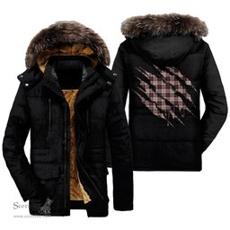 ScotsTee Shop Scottish MacPherson Hunting Ancient Clan Tartan Scratch Tartan Faux Fur Hooded Parka Jacket
