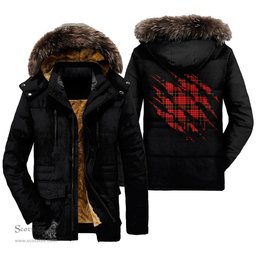 ScotsTee Shop Scottish MacQueen Modern Clan Tartan Scratch Tartan Faux Fur Hooded Parka Jacket