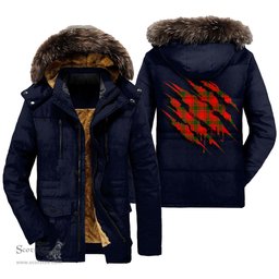 ScotsTee Shop Scottish MacQuarrie Modern Clan Tartan Scratch Tartan Faux Fur Hooded Parka Jacket
