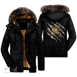 ScotsTee Shop Scottish MacPherson Dress Ancient Clan Crest Tartan Scratch Tartan Faux Fur Hooded Parka Jacket