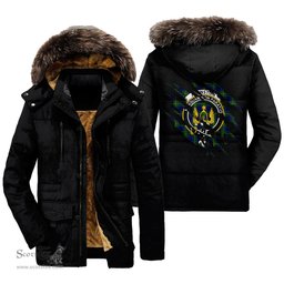 ScotsTee Shop Scottish Johnston Modern Clan Crest Tartan Scratch Tartan Faux Fur Hooded Parka Jacket