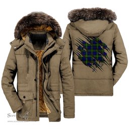 ScotsTee Shop Scottish MacEwen Modern Clan Tartan Scratch Tartan Faux Fur Hooded Parka Jacket