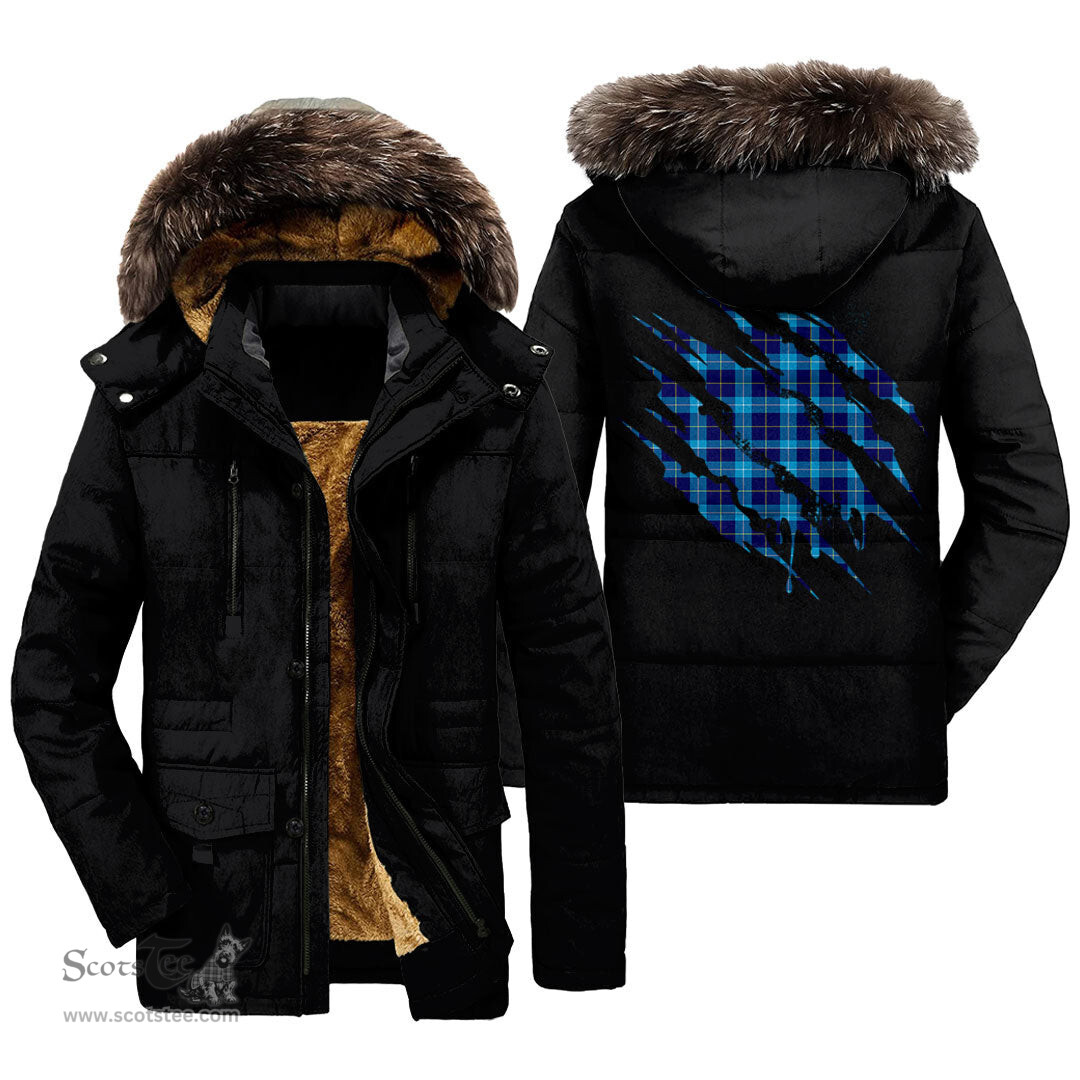 ScotsTee Shop Scottish MacSporran Ancient Clan Tartan Scratch Tartan Faux Fur Hooded Parka Jacket