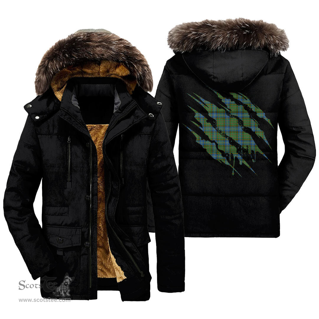 ScotsTee Shop Scottish MacMillan Hunting Ancient Clan Tartan Scratch Tartan Faux Fur Hooded Parka Jacket
