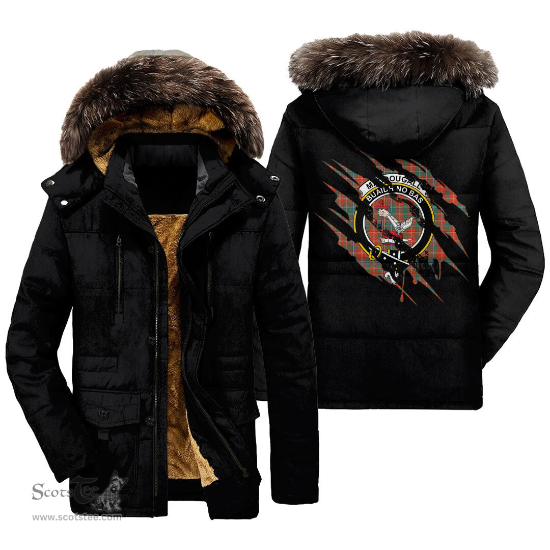 ScotsTee Shop Scottish MacDougall Ancient Clan Crest Tartan Scratch Tartan Faux Fur Hooded Parka Jacket