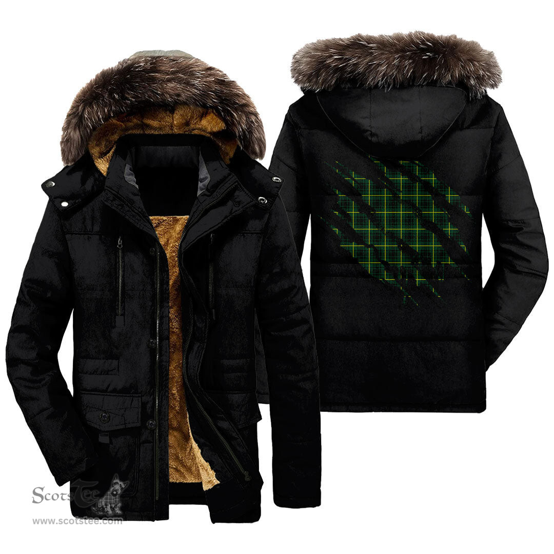 ScotsTee Shop Scottish MacArthur Modern Clan Tartan Scratch Tartan Faux Fur Hooded Parka Jacket