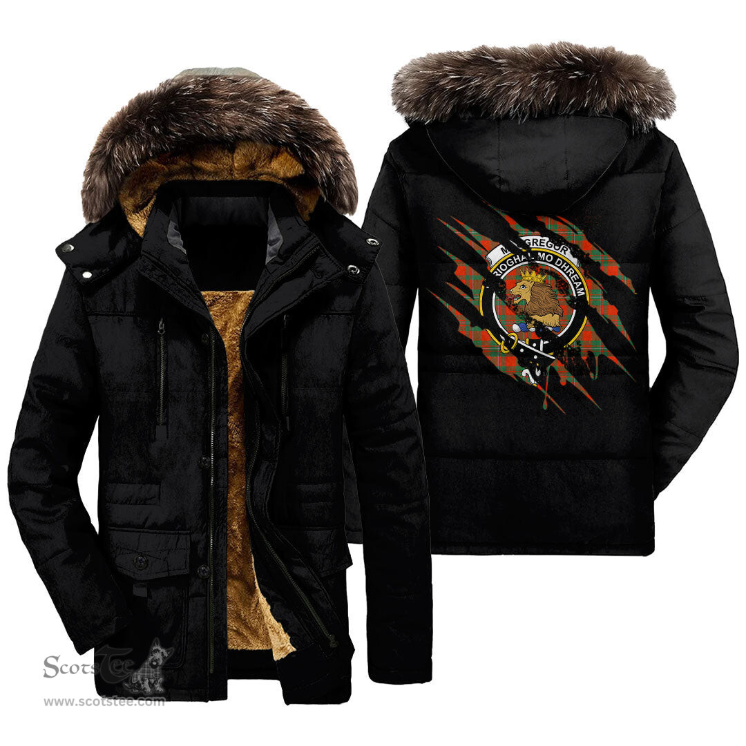 ScotsTee Shop Scottish MacGregor Ancient Clan Crest Tartan Scratch Tartan Faux Fur Hooded Parka Jacket