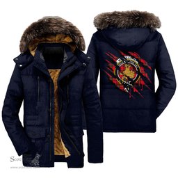 ScotsTee Shop Scottish MacGillivray Modern Clan Crest Tartan Scratch Tartan Faux Fur Hooded Parka Jacket