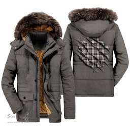 ScotsTee Shop Scottish MacPherson Dress Ancient Clan Tartan Scratch Tartan Faux Fur Hooded Parka Jacket