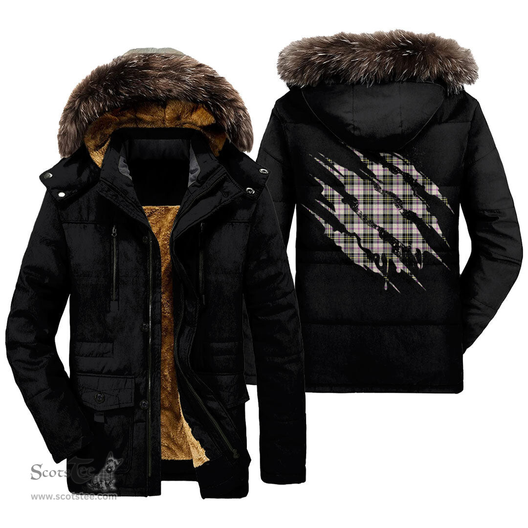 ScotsTee Shop Scottish MacPherson Dress Ancient Clan Tartan Scratch Tartan Faux Fur Hooded Parka Jacket