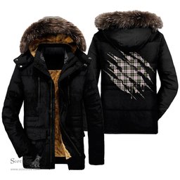 ScotsTee Shop Scottish MacPherson Dress Ancient Clan Tartan Scratch Tartan Faux Fur Hooded Parka Jacket
