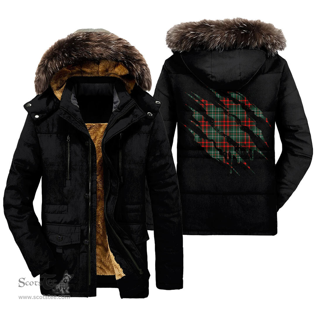 ScotsTee Shop Scottish MacDiarmid Modern Clan Tartan Scratch Tartan Faux Fur Hooded Parka Jacket