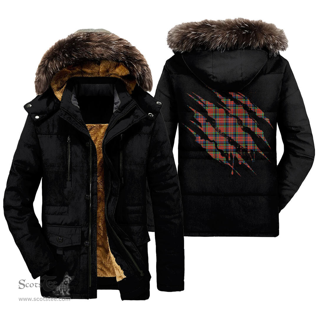 ScotsTee Shop Scottish MacPherson Ancient Clan Tartan Scratch Tartan Faux Fur Hooded Parka Jacket