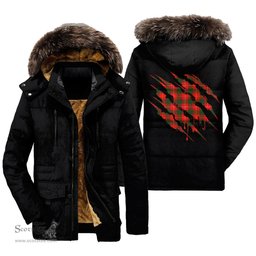 ScotsTee Shop Scottish MacPhee Modern Clan Tartan Scratch Tartan Faux Fur Hooded Parka Jacket