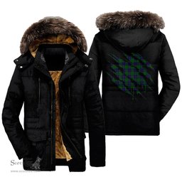 ScotsTee Shop Scottish Lockhart Modern Clan Tartan Scratch Tartan Faux Fur Hooded Parka Jacket