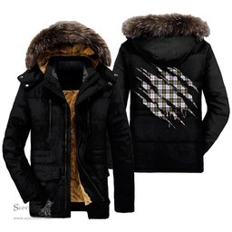 ScotsTee Shop Scottish MacPherson Dress Modern Clan Tartan Scratch Tartan Faux Fur Hooded Parka Jacket