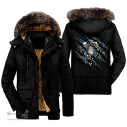 ScotsTee Shop Scottish Lamont Ancient Clan Crest Tartan Scratch Tartan Faux Fur Hooded Parka Jacket