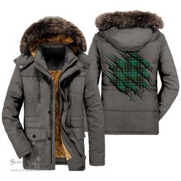ScotsTee Shop Scottish MacAlpine Ancient Clan Tartan Scratch Tartan Faux Fur Hooded Parka Jacket