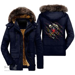 ScotsTee Shop Scottish Logan Modern Clan Crest Tartan Scratch Tartan Faux Fur Hooded Parka Jacket