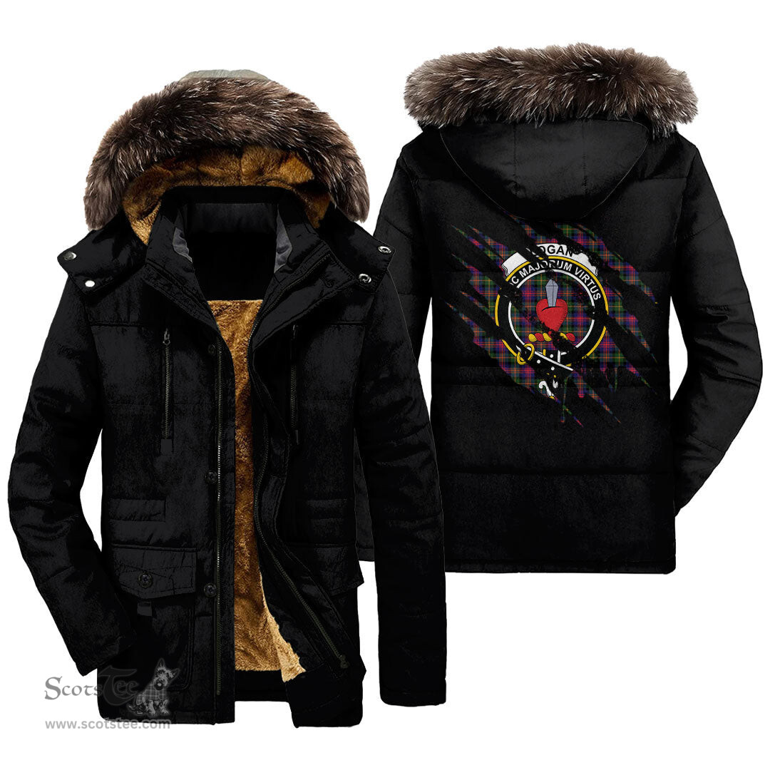 ScotsTee Shop Scottish Logan Modern Clan Crest Tartan Scratch Tartan Faux Fur Hooded Parka Jacket