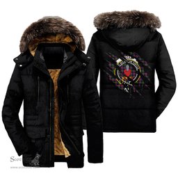 ScotsTee Shop Scottish Logan Modern Clan Crest Tartan Scratch Tartan Faux Fur Hooded Parka Jacket