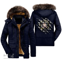 ScotsTee Shop Scottish MacFarlane Black White Clan Crest Tartan Scratch Tartan Faux Fur Hooded Parka Jacket