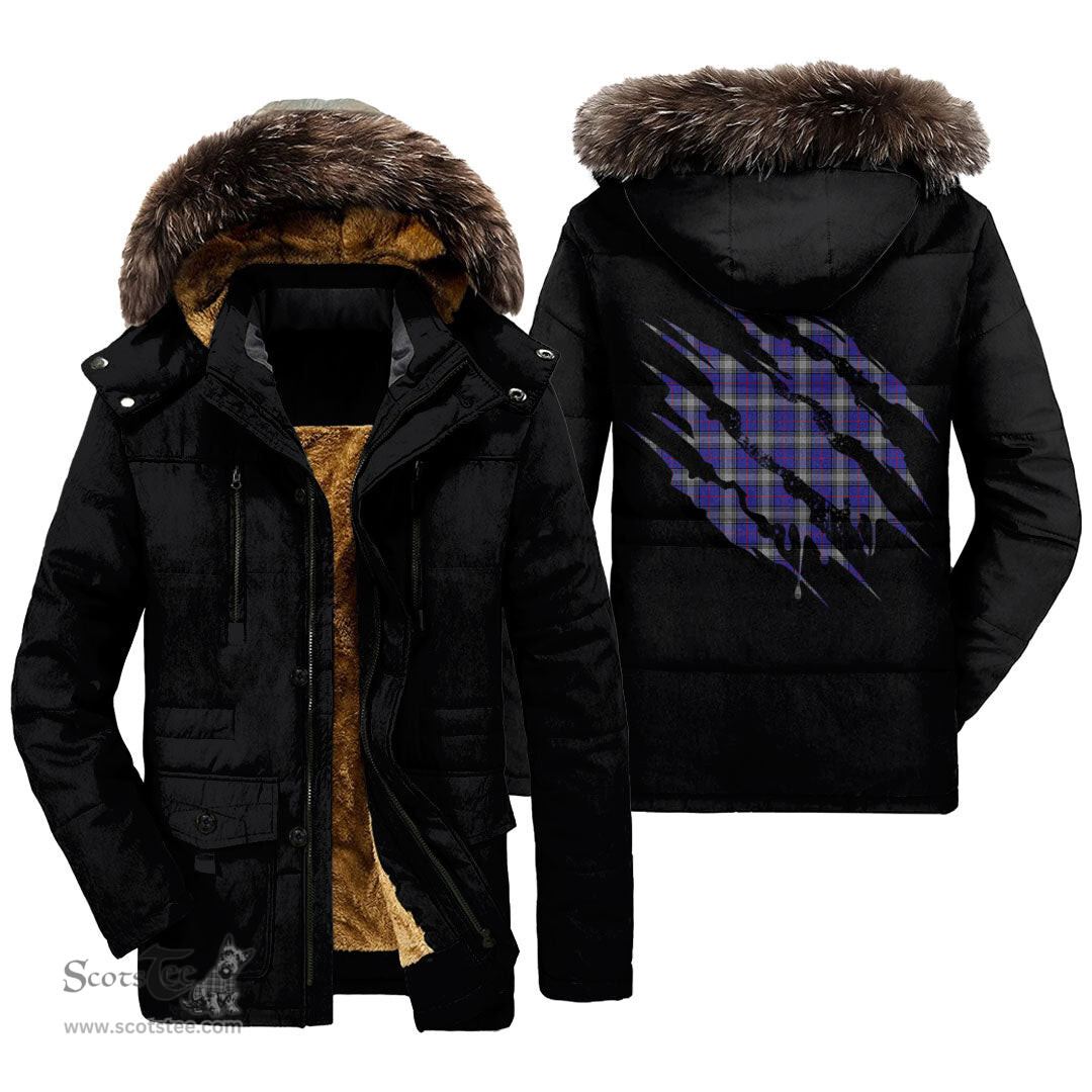 ScotsTee Shop Scottish Kinnaird Clan Tartan Scratch Tartan Faux Fur Hooded Parka Jacket
