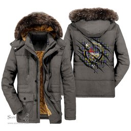 ScotsTee Shop Scottish MacDonald Ancient Clan Crest Tartan Scratch Tartan Faux Fur Hooded Parka Jacket