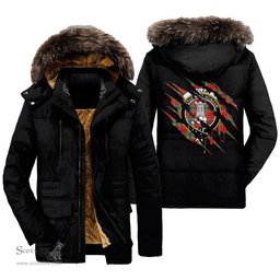 ScotsTee Shop Scottish MacLean of Duart Modern Clan Crest Tartan Scratch Tartan Faux Fur Hooded Parka Jacket