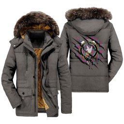 ScotsTee Shop Scottish Lindsay Ancient Clan Crest Tartan Scratch Tartan Faux Fur Hooded Parka Jacket