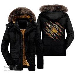 ScotsTee Shop Scottish MacGillivray Hunting Ancient Clan Crest Tartan Scratch Tartan Faux Fur Hooded Parka Jacket