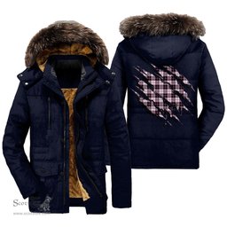 ScotsTee Shop Scottish MacPherson Hunting Modern Clan Tartan Scratch Tartan Faux Fur Hooded Parka Jacket