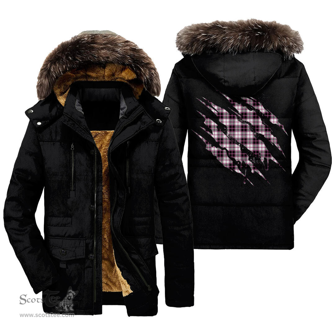 ScotsTee Shop Scottish MacPherson Hunting Modern Clan Tartan Scratch Tartan Faux Fur Hooded Parka Jacket